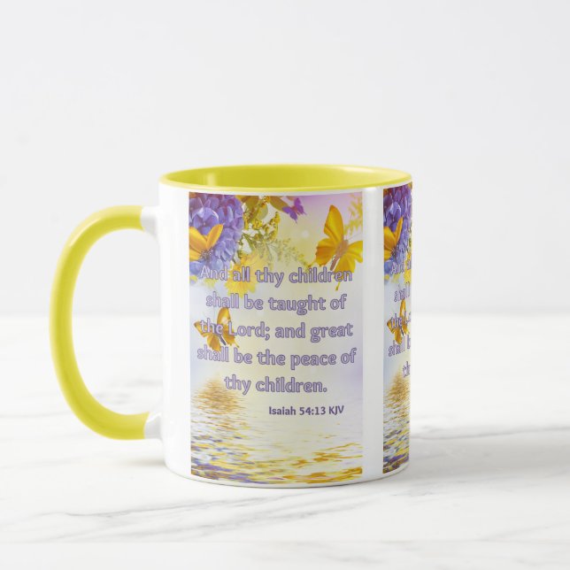 Caneca Isaiah 54:13 KJV - Escritura de Bíblia Pic Dois-To (Esquerda)