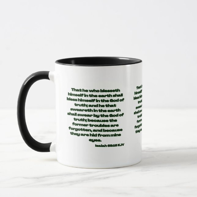Caneca Isaiah 65:16 Escritura de Bíblia KJV - Dois Tom (Esquerda)