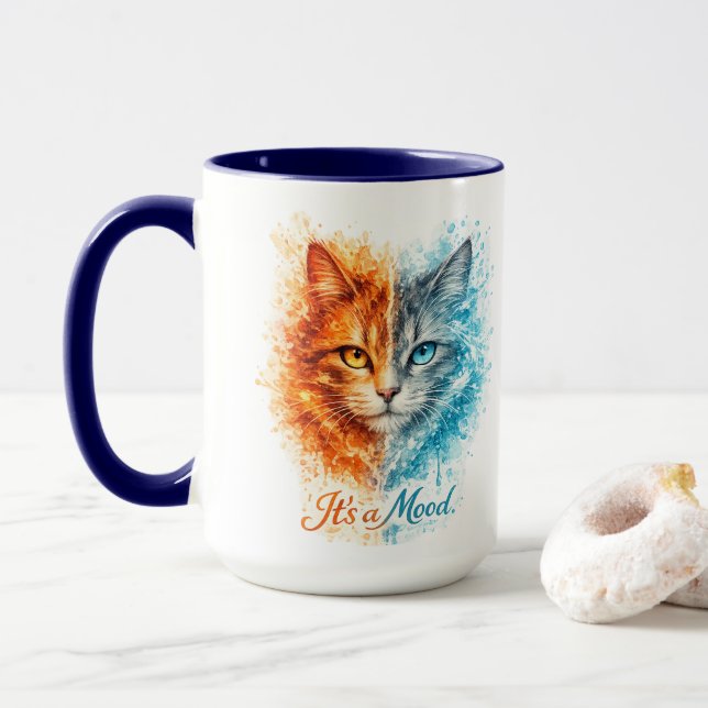 Caneca It’s a Mood Fire and Ice Cat Cool vs Hot cat lover (Com Donut)