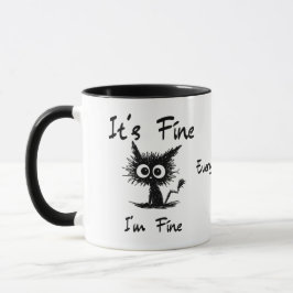 Caneca It's Fine I'm Fine" Funny Sarcastic Black Cat