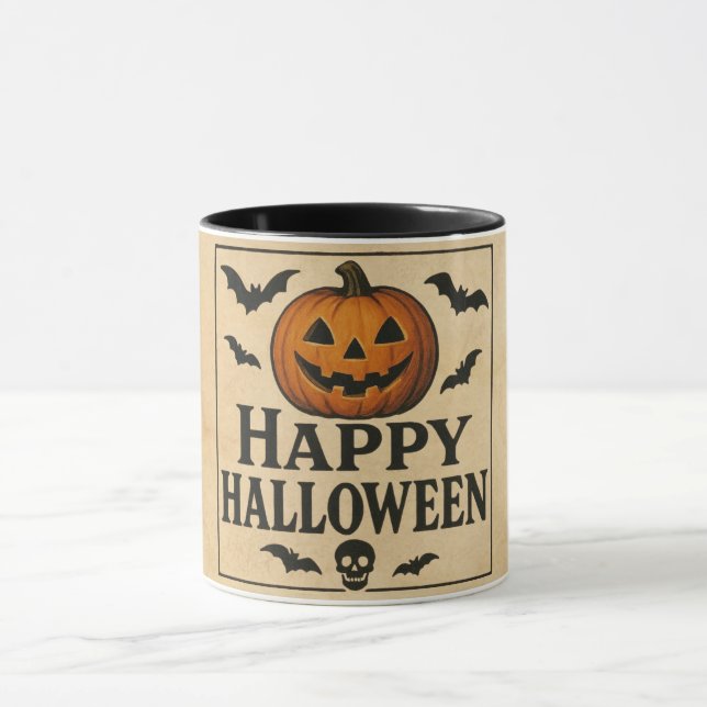 Caneca Jack-o-lanterna do Feliz Halloween clássico (Centro)