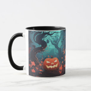 Caneca Jack-o-lanterna Floresta laranja Folha de Hallowee