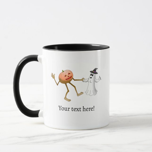 Caneca Jack O'lantern dançando com um belo fantasma (Esquerda)