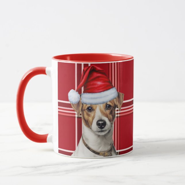 Caneca Jack Russell Dog Feriado Xadrez Natal (Esquerda)
