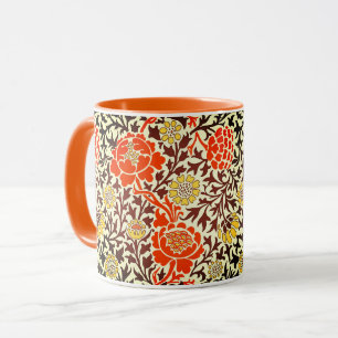 Caneca Jacobean Floral, Laranja, Marrom e Mostarda Dourad