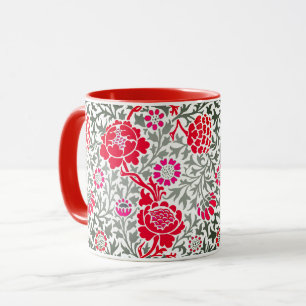 Caneca Jacobean Floral, Vermelho Profundo, Rosa e Cinzas