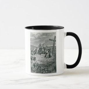Caneca Jacques Cartier que setting-up uma cruz em Gaspe