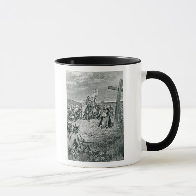 Caneca Jacques Cartier que setting-up uma cruz em Gaspe (Direita)