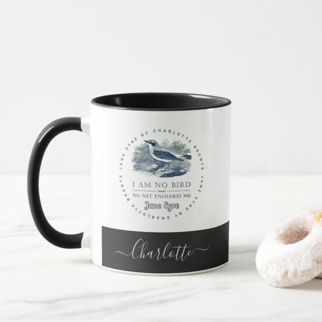 Caneca Jane Eyre - Não Sou Pássaro - Adicione Seu Nome (Com Donut)