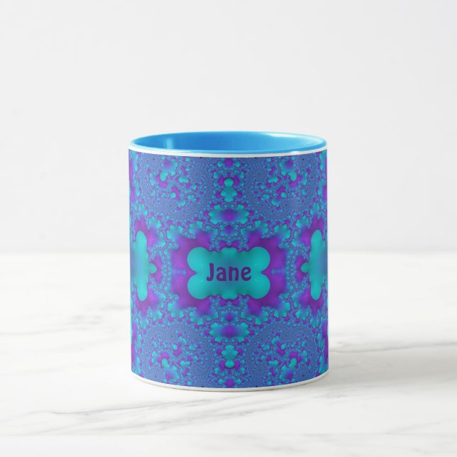 Caneca JANE ~ Zany 3D Fractal ~ Blue and Purple Mug (Centro)