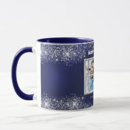 Caneca Janela de inverno da foto da neve azul-prata