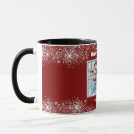 Caneca Janela de inverno da foto da neve vermelha