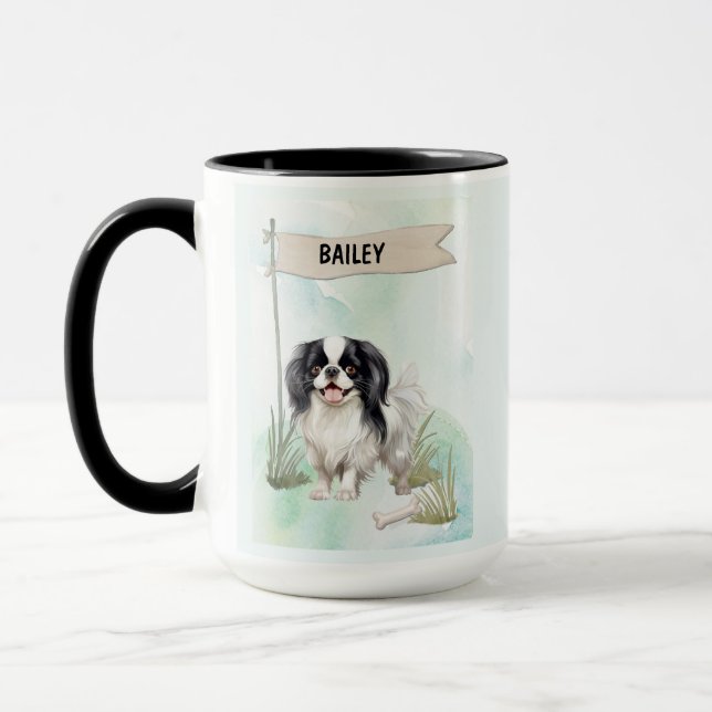 Caneca Japanese Chin Watercolor Personalized Dog (Esquerda)