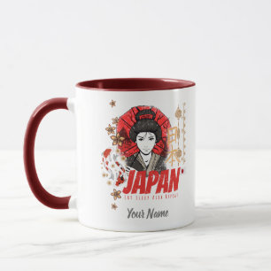 Caneca Japão Vintage Geisha com Flag Koi e Lotus Souve