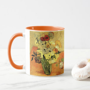 Caneca Japonês Vase, Rosas, Anemones por Vincent van Gogh