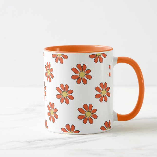 Caneca Jardim Amantes Floral Padrão Laranja Amarelo (Direita)