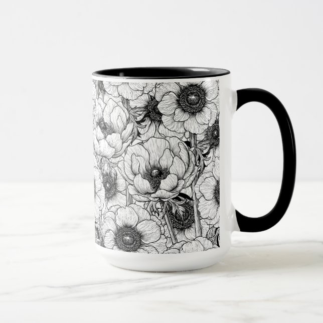 Caneca Jardim anêmono em preto e branco (Direita)