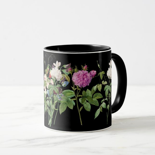 Caneca Jardim Botânico Floral Cor-de-Rosa Branco Flor (Frente Esquerda)