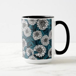 Caneca Jardim branco Dahlia/ folhas azuis