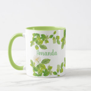 Caneca Jardim das Folhas Brancas e Verde