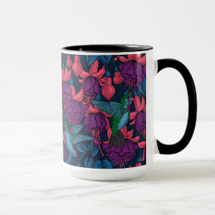 Caneca Jardim de beija-flores em roxo e azul