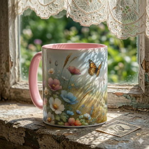 Caneca Jardim de Borboletas do Prado de Flores Silvestres