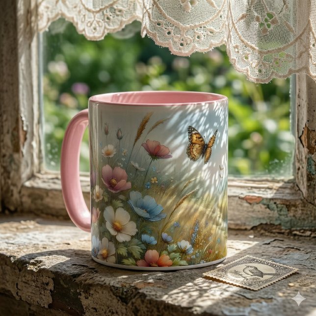 Caneca Jardim de Borboletas do Prado de Flores Silvestres (Wildflower Meadow Butterfly Garden Mug)