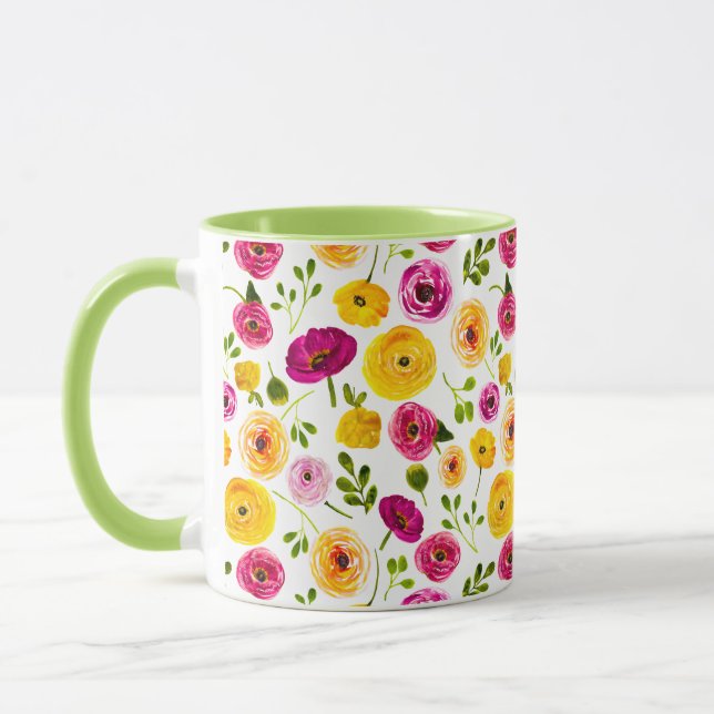 Caneca Jardim de Buttercups Persa de Aquarela Ranunculus (Esquerda)