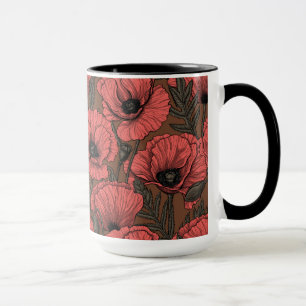 Caneca Jardim de papoila em coral e castanho