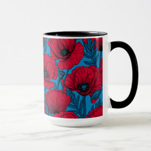 Caneca Jardim de papoila vermelho em azul