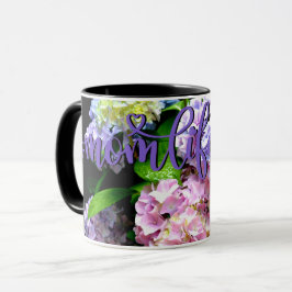 Caneca Jardim Hydrangea, rosa, azul, mãe floral roxa