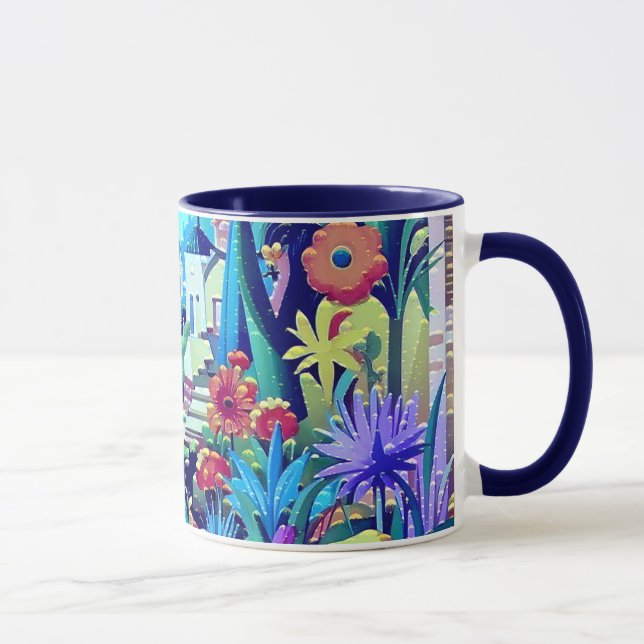Caneca Jardim Surreal - Ilustração Floral design 2 (Direita)