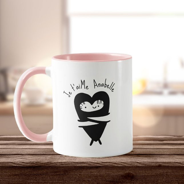 Caneca Je T’aime Heart Hug Sweet Custom Name Cheio of Lov (Criador carregado)