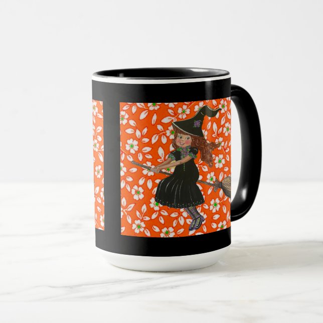Caneca Jenny Witch em sua Broom Mug (Frente Esquerda)