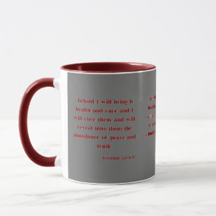 Caneca Jeremiah 33:6 KJV - Escritura de Bíblia de dois to