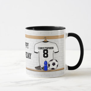 Caneca Jérsei de futebol preto branco personalizado do