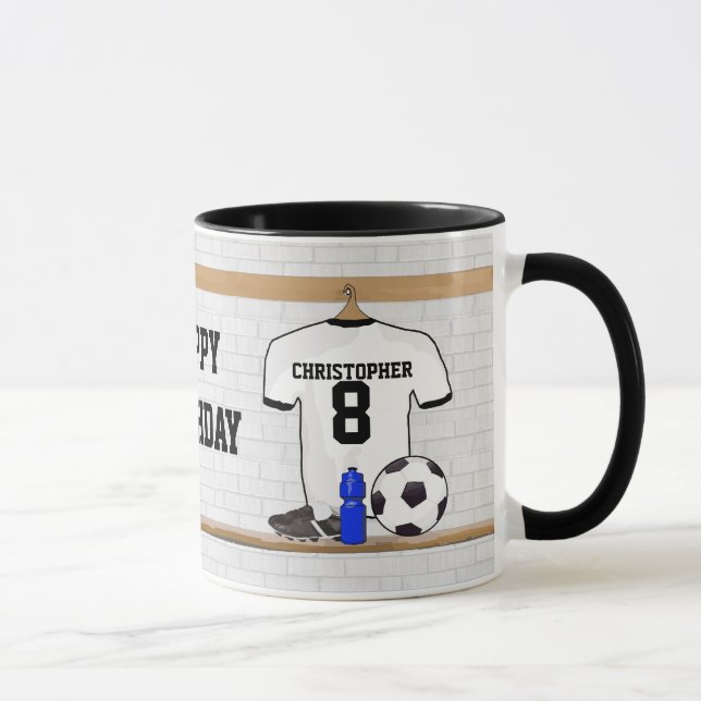 Caneca Jérsei de futebol preto branco personalizado do (Direita)