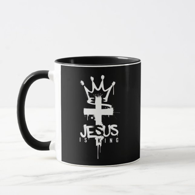 Caneca Jesus é Rei Fé Religiosa Cristã Cruz (Esquerda)