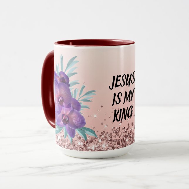 Caneca Jesus Is My King - Custom Text Floral Mug (Frente Esquerda)