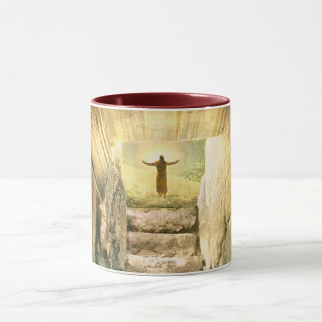 Caneca Jesus na ressurreição da Páscoa de tumba vazia (Centro)