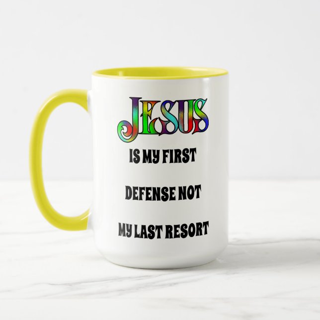 Caneca Jesus Primeira Defesa - 15 oz. (Esquerda)