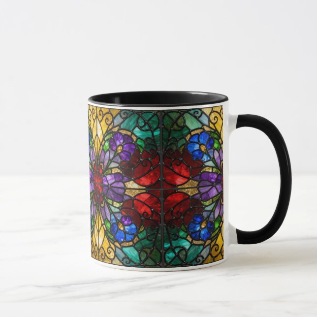 Caneca Jewel Tone Floral Stained Glass Art Mug (Direita)