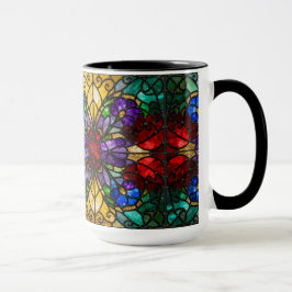 Caneca Jewel Tone Floral Stained Glass Art Mug