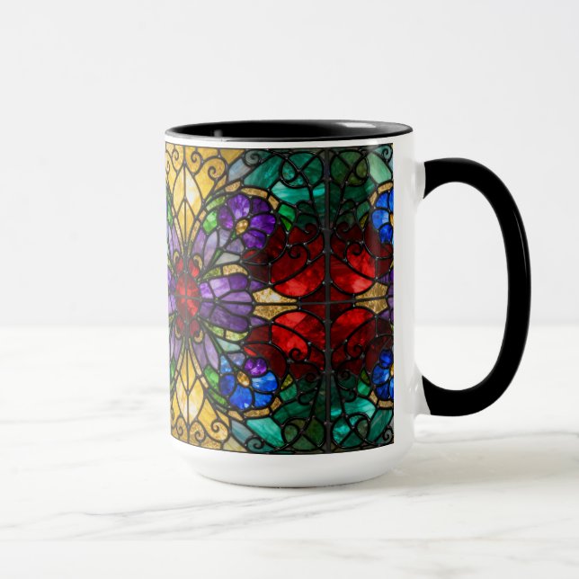Caneca Jewel Tone Floral Stained Glass Art Mug (Direita)