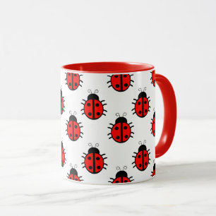 Caneca Joaninhas Vermelhas Fofas Padrão e Inseto Alegre