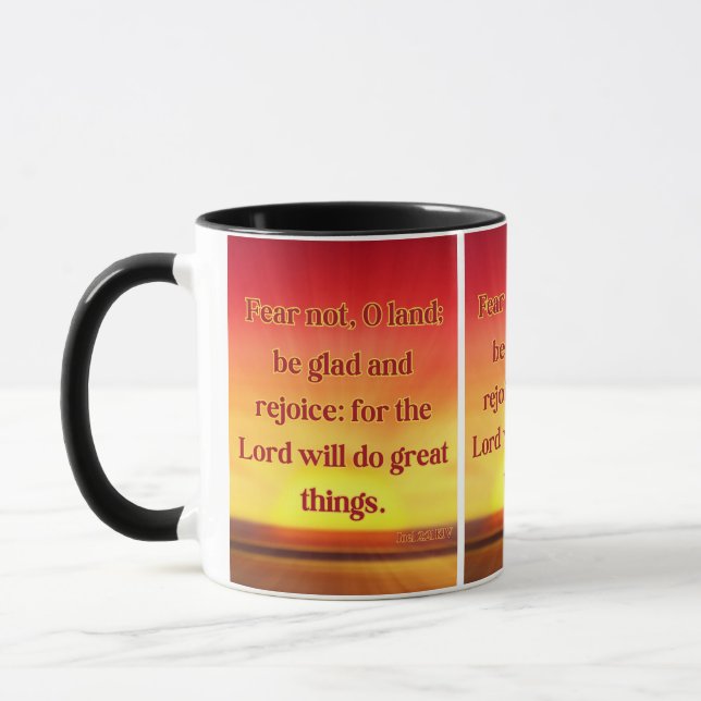 Caneca Joel 2:21 Bíblia KJV Verse Christian Scripture Pic (Esquerda)