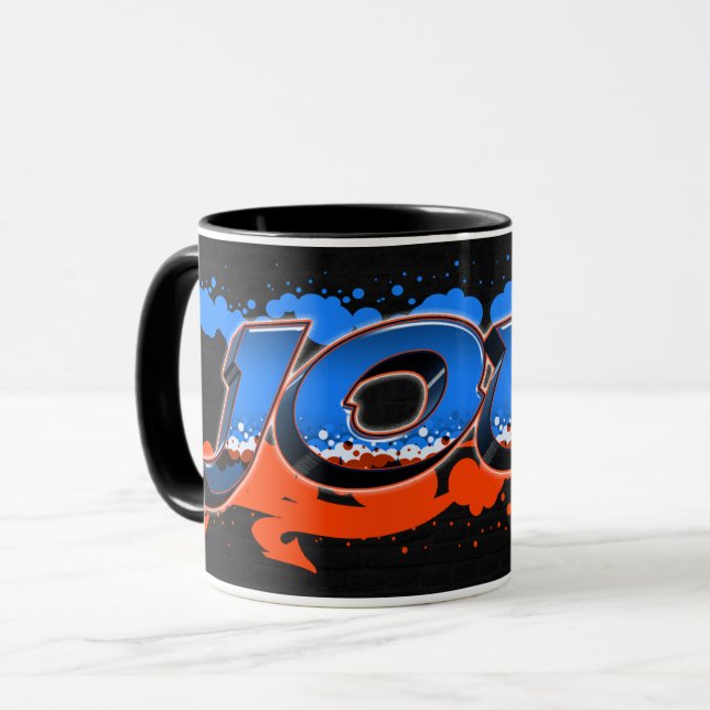 Caneca Joel Vorname Name Graffiti blue orange Tasse (Frente Esquerda)