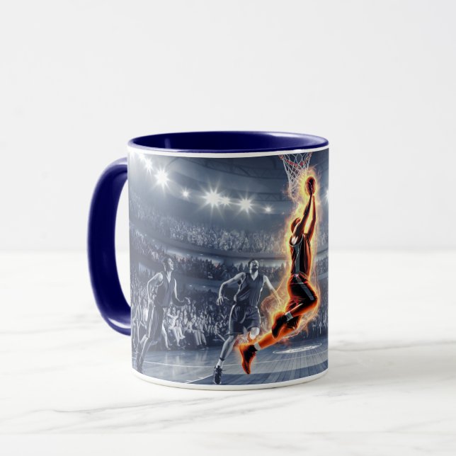 Caneca Jogador de basquetebol com o Fire Slam Dunk (Frente Esquerda)