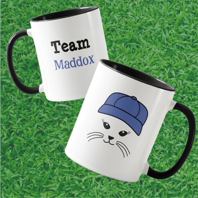 Caneca Jogador de Beisebol de Gato Personalizável da Equi (Criador carregado)