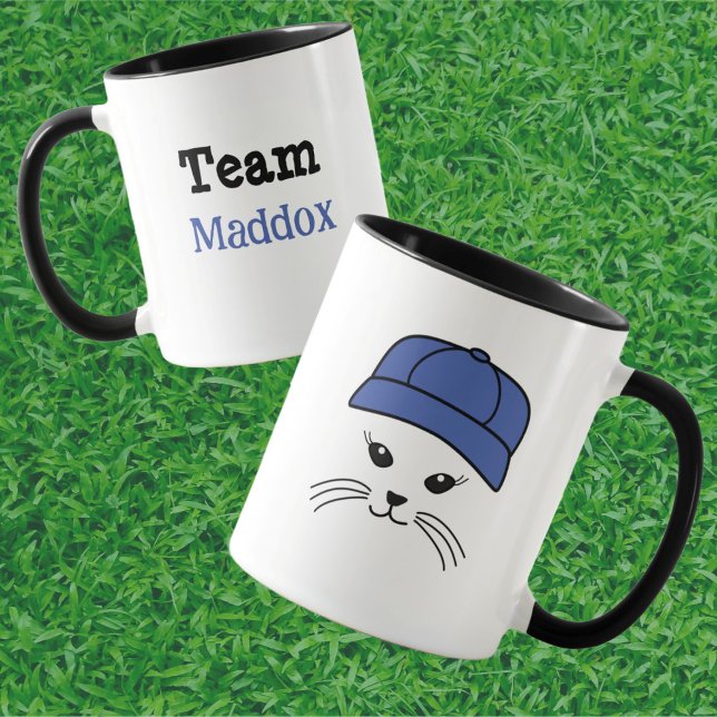 Caneca Jogador de Beisebol de Gato Personalizável da Equi (Criador carregado)